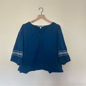 ELIZABETH and JAMES Boho Embroidered Dolman Sleeve Button V-Neck